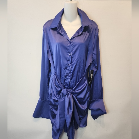 New Sexy Bodycon Wrap Dress Mini Clubbing Party Dress  Satin Size XL - Picture 3 of 10